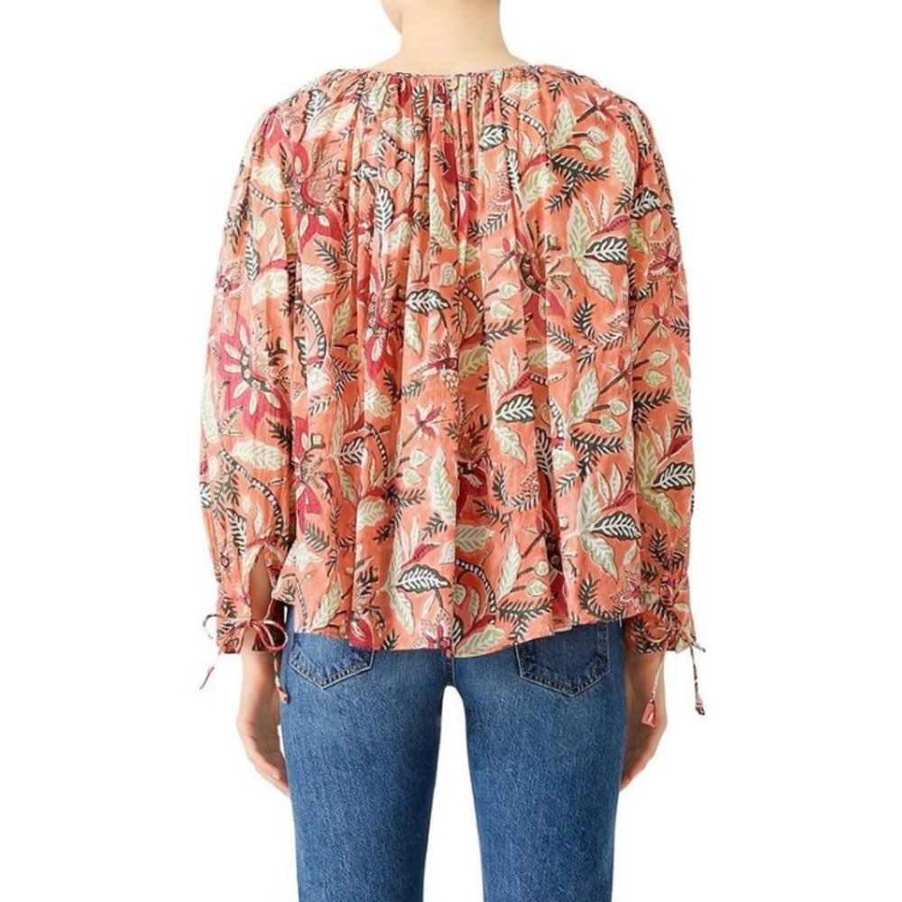 Antik Batik Kalao Floral Blouse Flowy Peasant Top - Picture 3 of 12